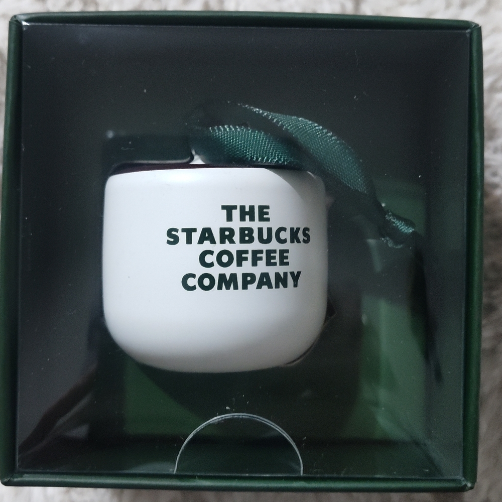 Starbucks White Mini Mug Ornament with Green Ribbon LIMITED EDITION.